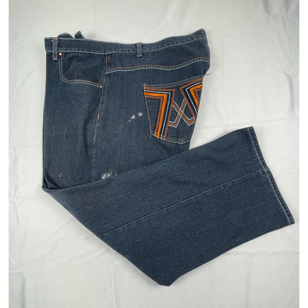 Urban Label Mens Dark Wash Embroidered Back Pocket Jeans 46x30 Streetwear Baggy